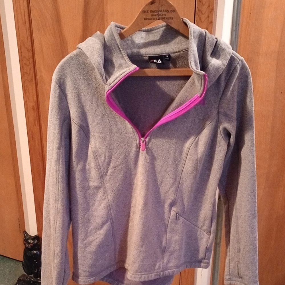 Fila Gray Hoodie with Pink Zipper